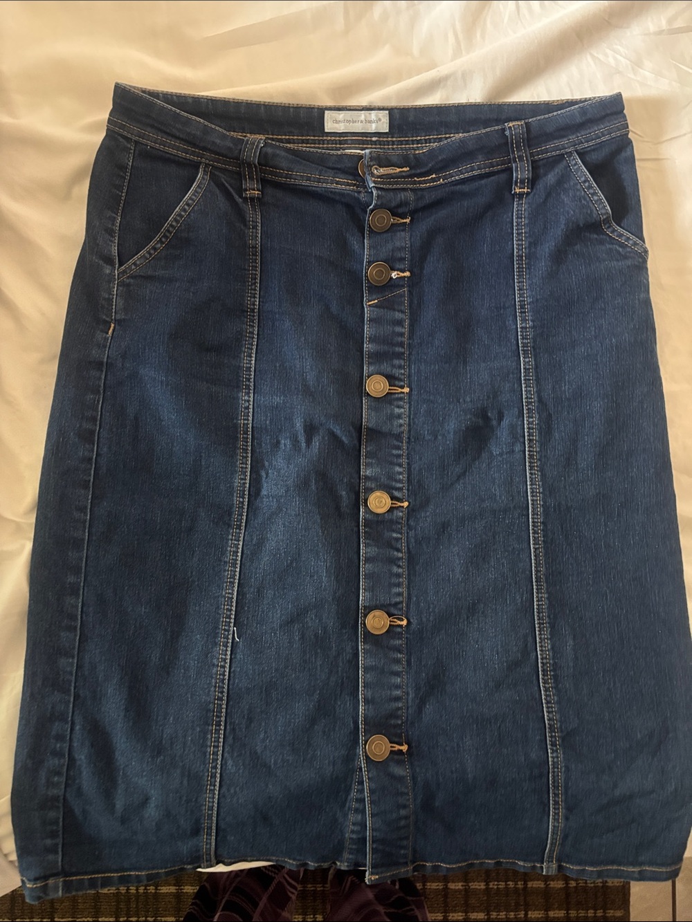 Christopher & Banks Dark Blue Button-Front Denim Skirt